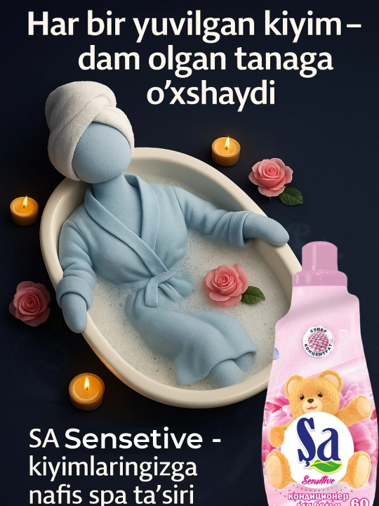 Kir uchun SA konditsioner 60 ta uvish, yoqimli hid, gigiyenik, koncentrat, 1.5 litr