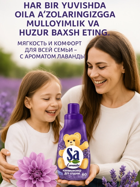 Kir uchun SA konditsioner 60 ta uvish, yoqimli hid, gigiyenik, koncentrat, 1.5 litr