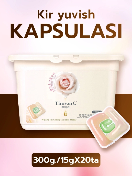 Kir yuvish kapsulalari Timson C – “Rosa” va "Pomelo Rose" yoqimli hidi bilan, 4t asi 1 da