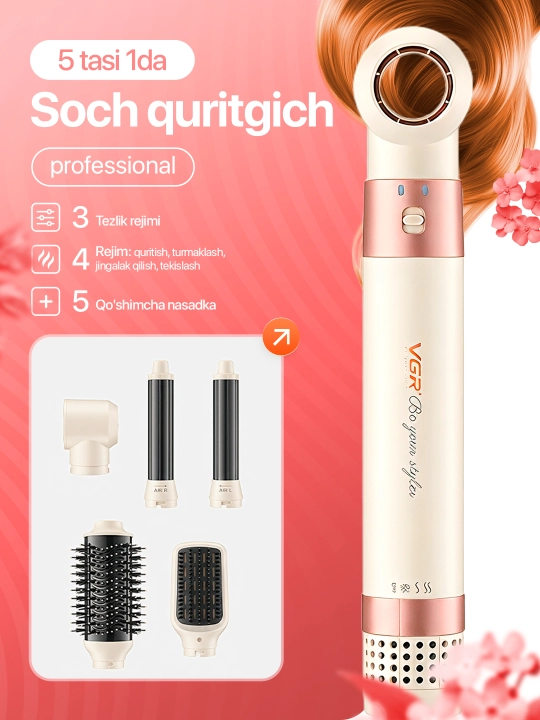Professional VGR V-487, 495, 498 cho‘tkali fen-taroq, 360° aylanuvchi, keramik qoplamali