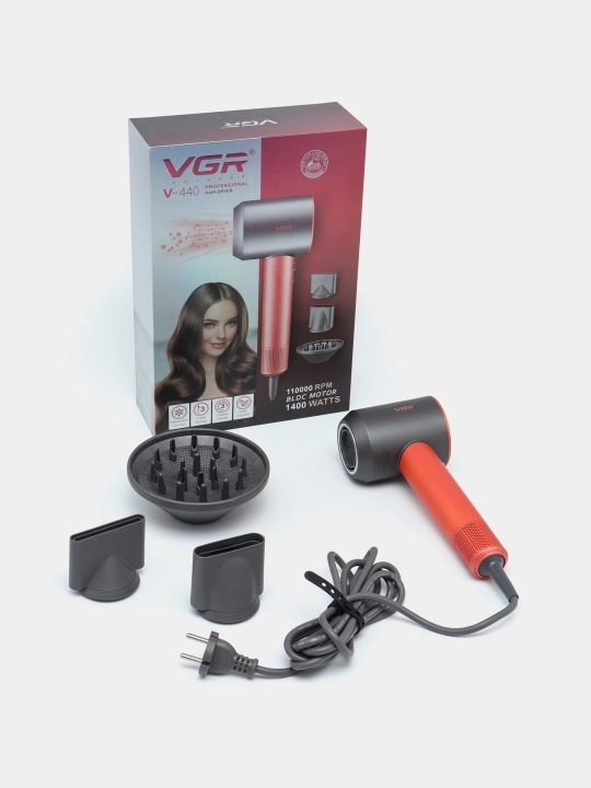 Kuchli cho'tkasiz doimiy motorli (110 000 rpm) professional soch quritgich VGR