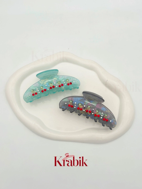 Крабик для волос с вишенками