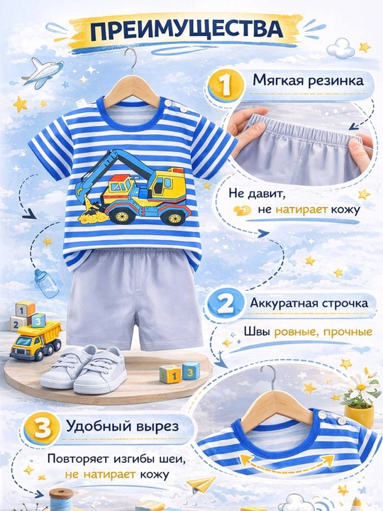 Детский летний костюм для детей, комплект для мальчика: футболка и шорты в полоску