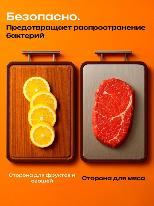 Доска разделочная, двухсторонняя, деревянная и стальная