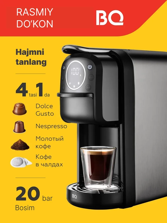 BQ CM3004 4v1 kapsulali kofe qaynatgich, quvvati 1400Vt, bosimi 20 bar, LED displey