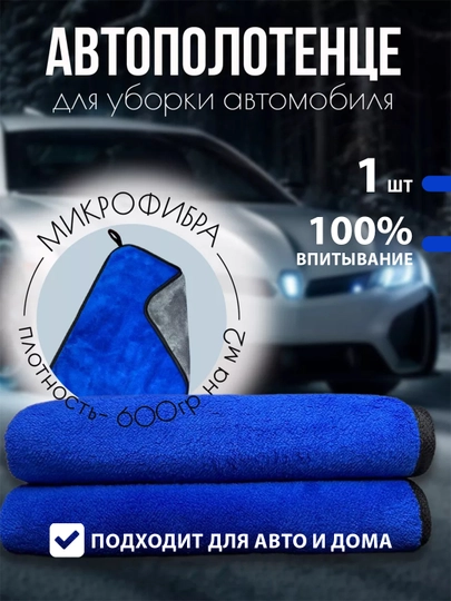 Автомобильное полотенце из микрофибры тряпка для мойки и сушки авто — PANTEX-AVTOTR-СИНИЙ-50x90