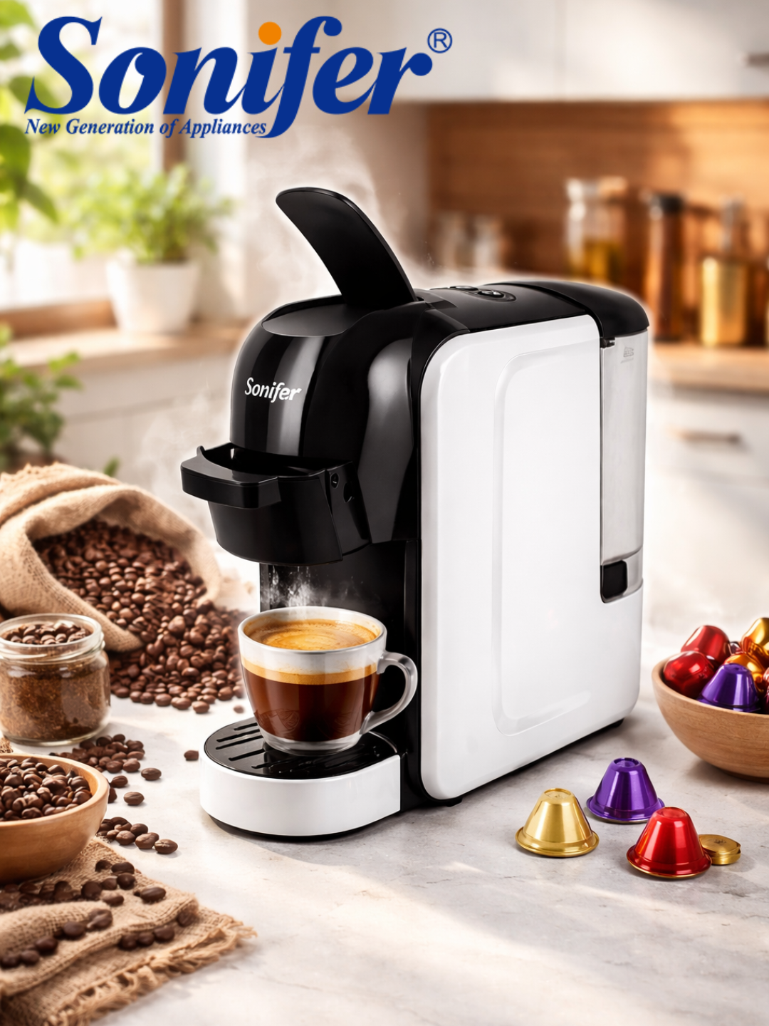 Qahva mashinasi SONIFER SF-3539 3tasi 1da, kapsula va maydalangan, Nespresso, Dolce Gusto - 