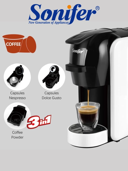 Qahva mashinasi SONIFER SF-3539 3tasi 1da, kapsula va maydalangan, Nespresso, Dolce Gusto