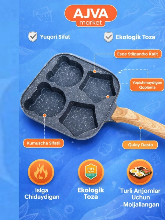 Yachekalo tova, blinchik, omlet pishirish uchun, tabassum bilan
