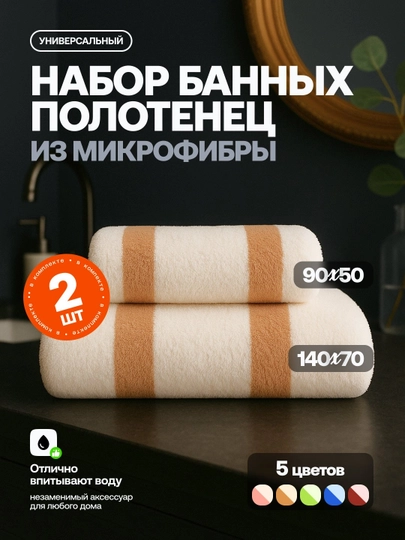 Полотенце банное и лицевое, из микрофибры, 2 шт