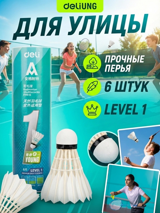 Мяч для бадминтона воланчик Agnite Deli FH916, 6 шт - 