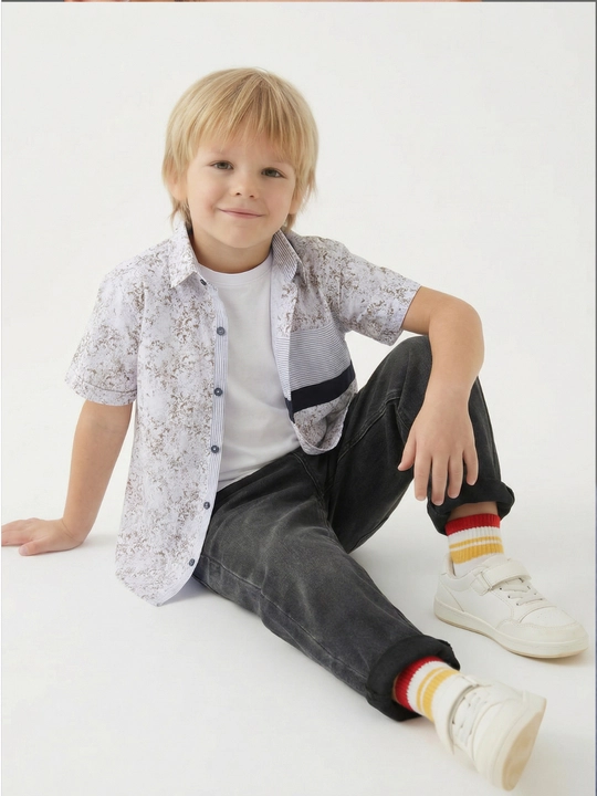 Рубашка для мальчика Slim Fit с длинным рукавом, школьная форма, 7-14 лет