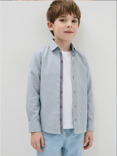 Рубашка для мальчика Slim Fit с длинным рукавом, школьная форма, 7-14 лет