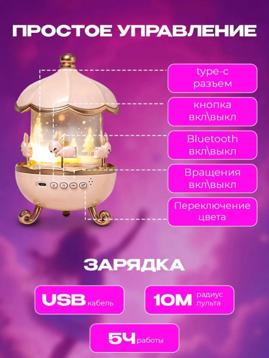 Детский проектор, карусельный ночник, прожектор 360 г, светильник светодиодный