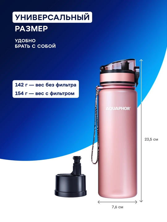 Almashtiriladigan kartidjga ega Aquaphor City filtr-butilkasi