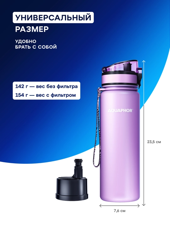 Almashtiriladigan kartidjga ega Aquaphor City filtr-butilkasi