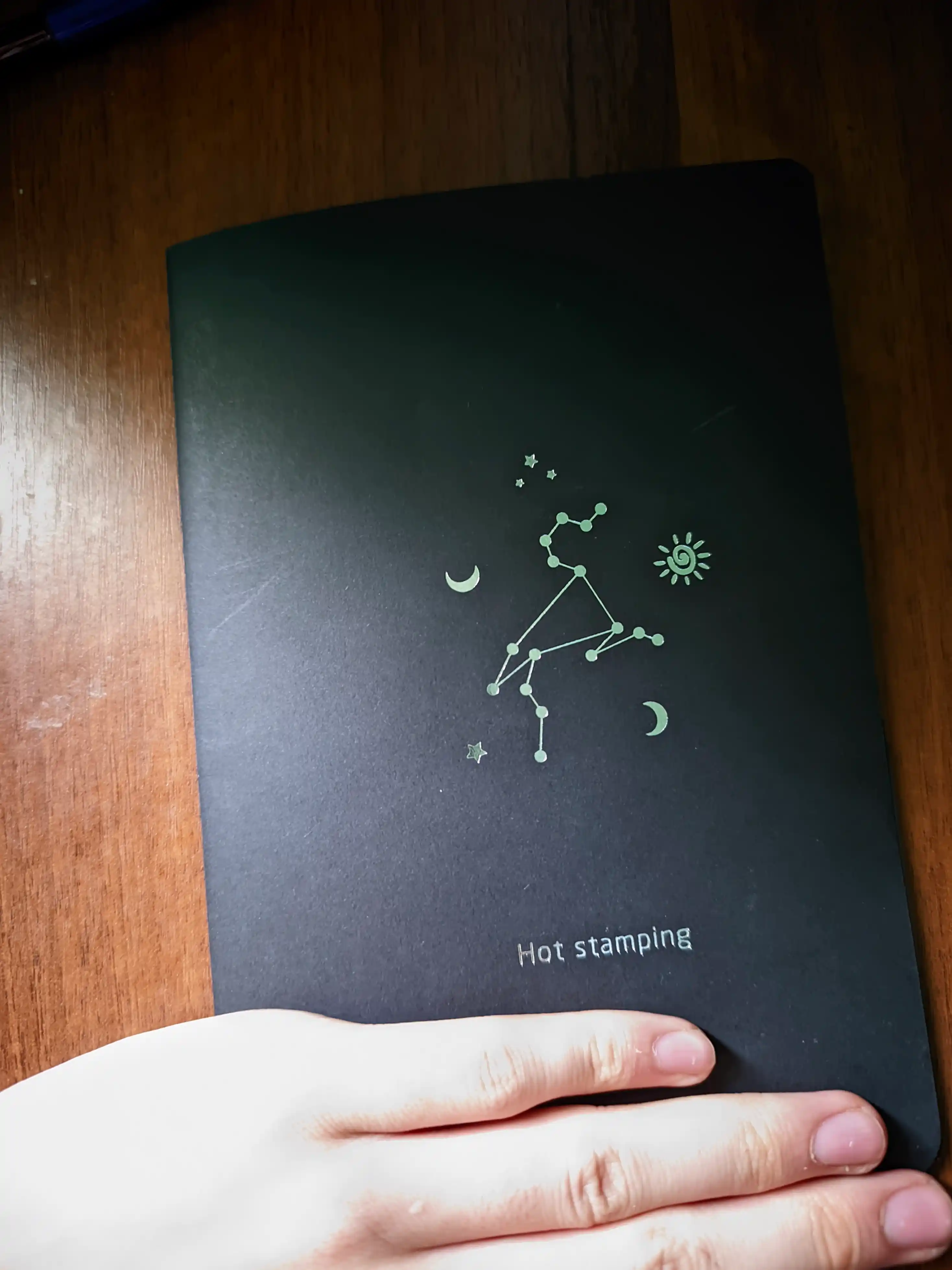 Qora sketchbuk, oq va tilla ruchkasi bilan birga, sketchbuk