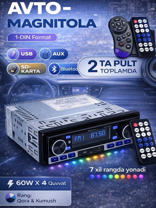 Avtomagnitafon Pioneer 2 pult Bluetooth, USB, AUX, FM radio magnitofon - 