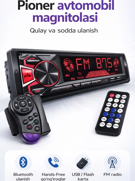Avtomagnitafon Pioneer 2 pult Bluetooth, USB, AUX, FM radio magnitofon - 