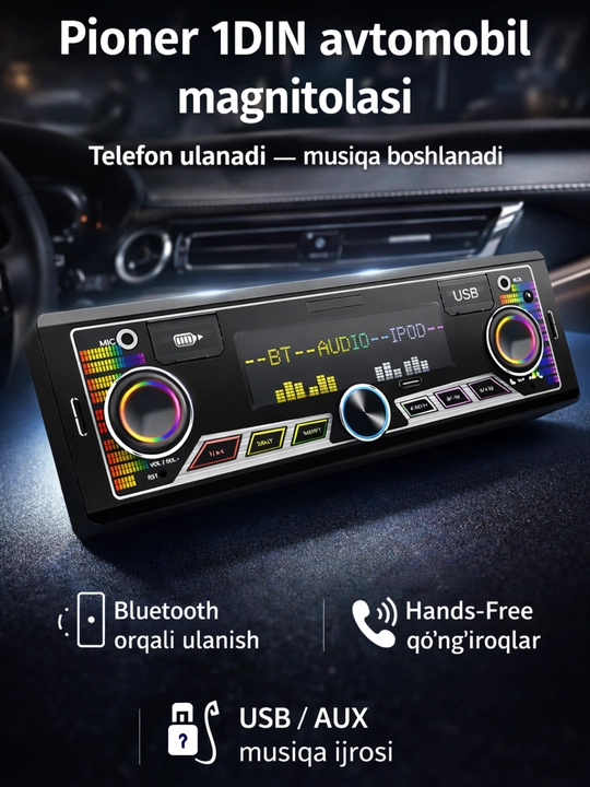 Avtomagnitafon Pioneer 2 pult Bluetooth, USB, AUX, FM radio magnitofon - 
