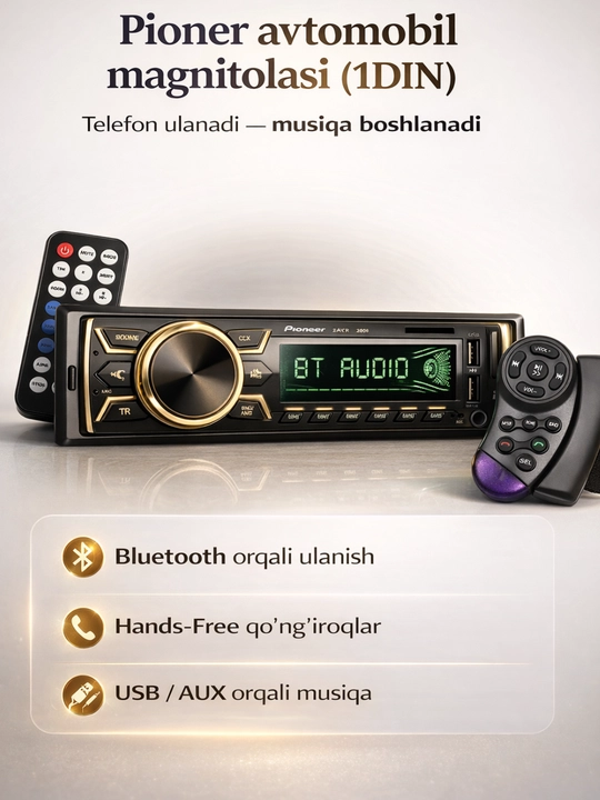 Avtomagnitafon Pioneer 2 pult Bluetooth, USB, AUX, FM radio magnitofon - 