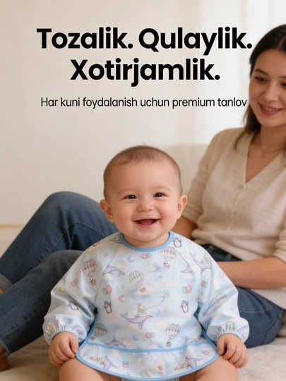 Детский водонепроницаемый фартук, с длинным рукавом и карманом, для кормления и творчества — PAKUSH-FARTUK-3 dona