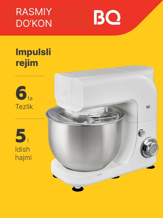 Planetar mikser BQ MX520, quvvati 1600Vt, idish hajmi 5l, 6 ta tezlik, 3 ta nasadka