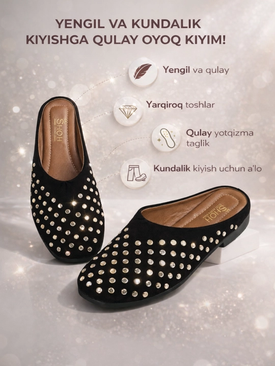 Ayollar uy shippagi, zamonaviy, toshli myul-tufli, 36-40