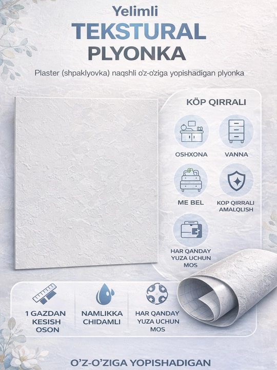 Samokleyka 3D aboylar devor uchun,  vanna va oshxona uchun xona bezaklari, oboylar