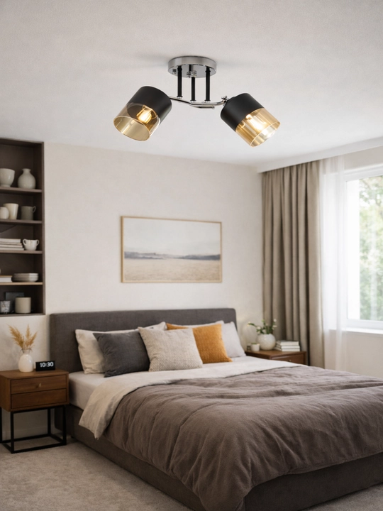 E27 patronli shift lyustrasi 2/3/5 lampali, tilla va qora plafonli, 25 m² gacha