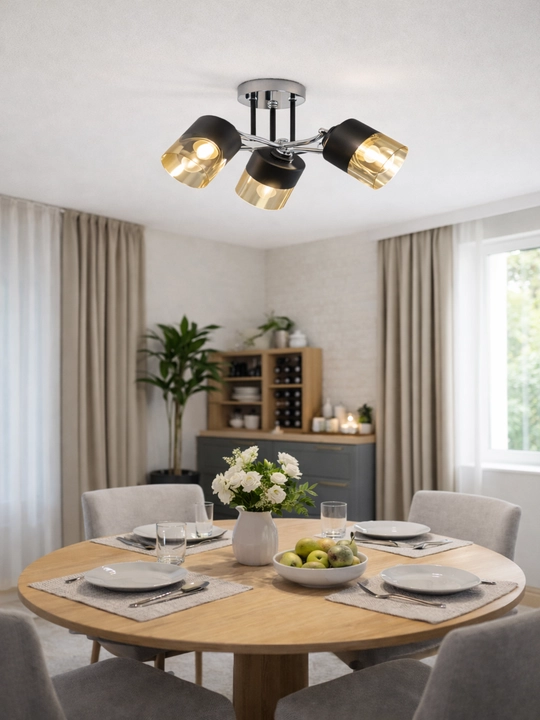 E27 patronli shift lyustrasi 2/3/5 lampali, tilla va qora plafonli, 25 m² gacha