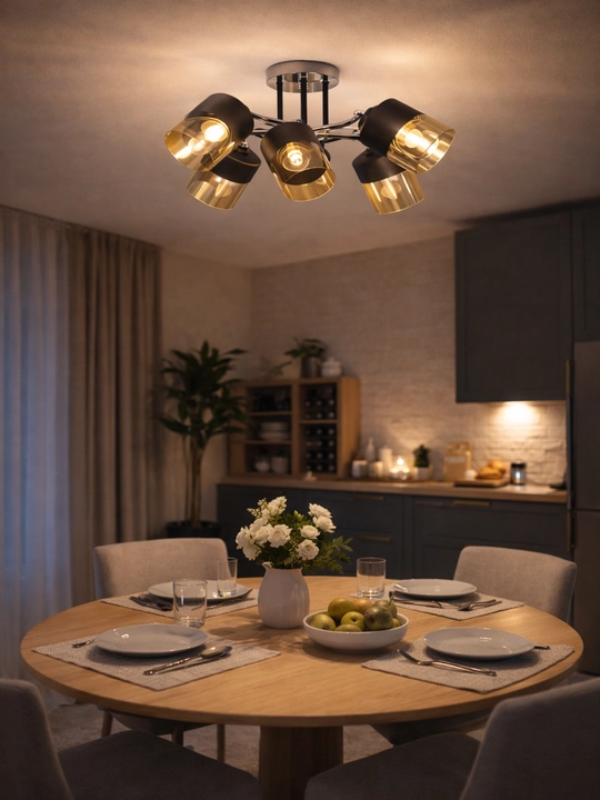 E27 patronli shift lyustrasi 2/3/5 lampali, tilla va qora plafonli, 25 m² gacha