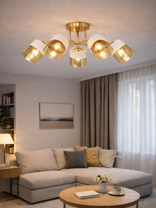 E27 patronli shift lyustrasi 2/3/5 lampali, tilla va qora plafonli, 25 m² gacha