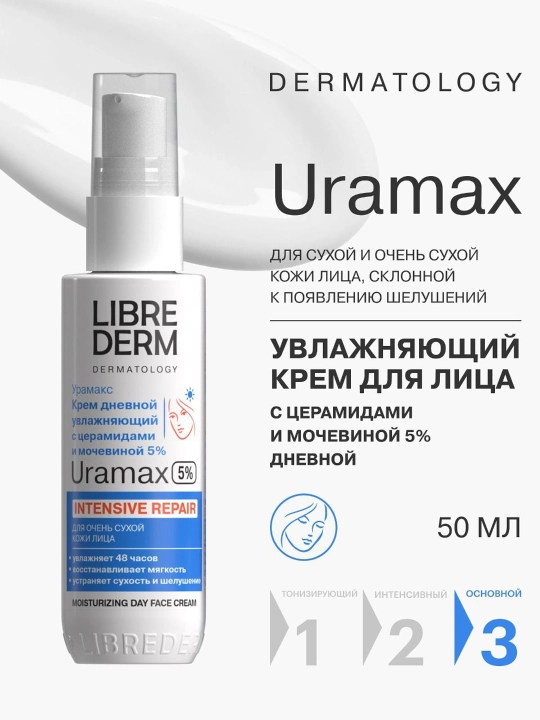 LIBREDERM URAMAX крем увлажняющий дневной для лица с церамидами и мочевиной 5%, 50 мл  - 
