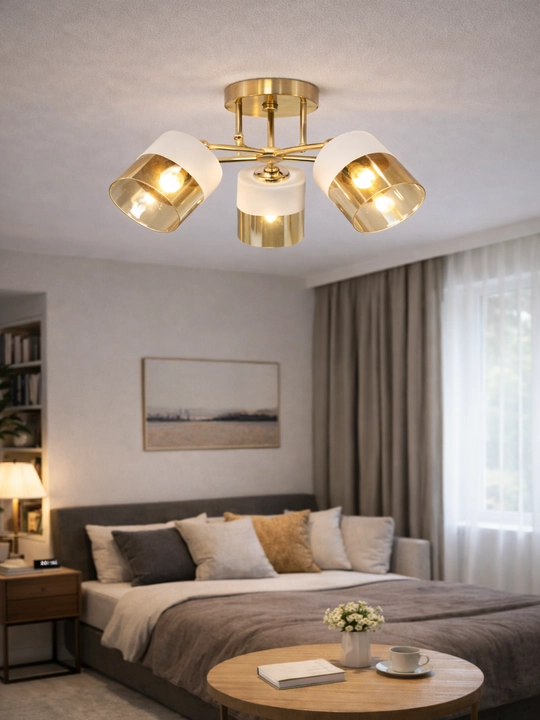 E27 patronli shift lyustrasi 2/3/5 lampali, tilla va qora plafonli, 25 m² gacha