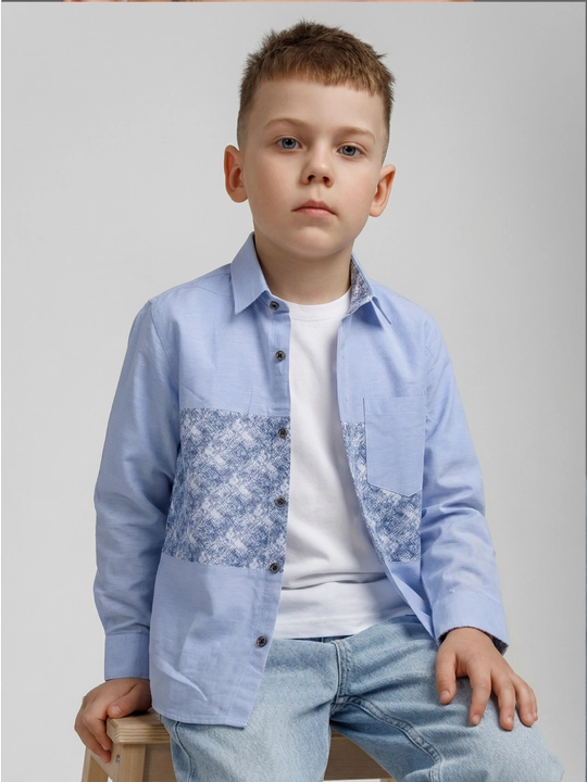 Рубашка для мальчика Slim Fit с длинным рукавом, школьная форма, 7-14 лет