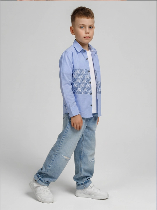 Рубашка для мальчика Slim Fit с длинным рукавом, школьная форма, 7-14 лет