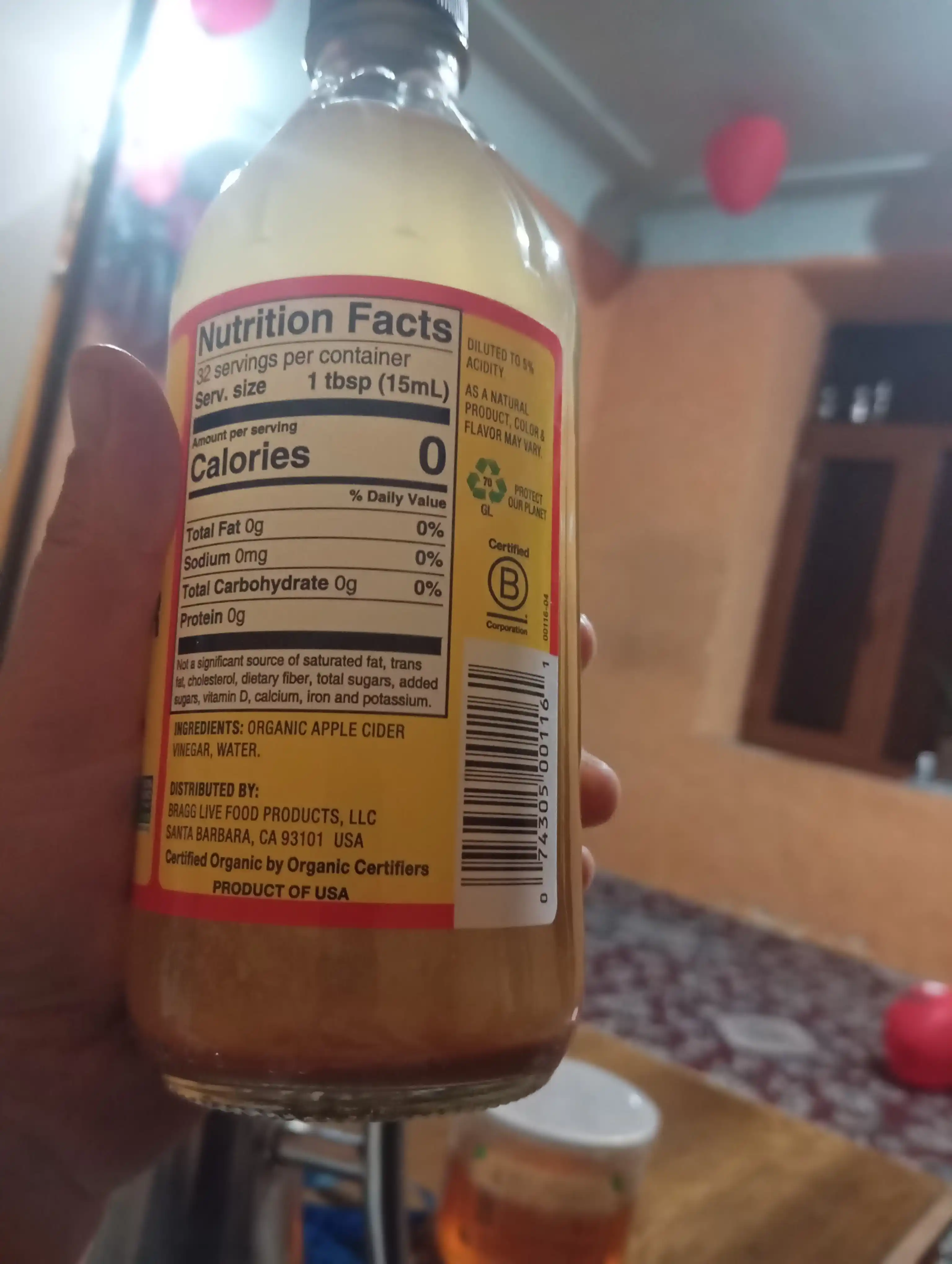 Organik olma sirkasi Bragg Apple Cider Vinegar “ona” bilan, filtrlanmagan, 473 ml