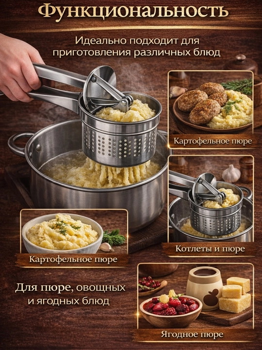 Пресс для картофеля и овощей, ручная картофелемялка из нержавеющей стали для пюре