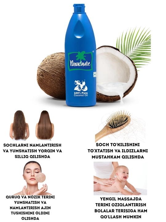 Kokos yog'i  natural sof soch teri va bolalar massaji uchun tabiiy parvarish moyi 100ml - 