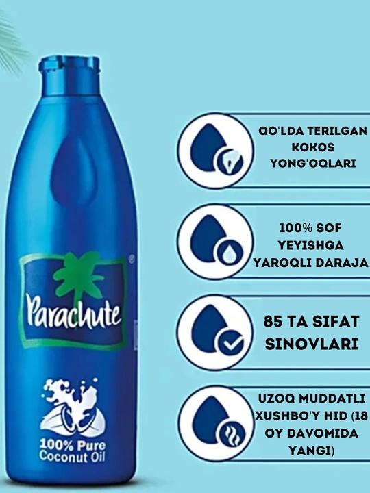 Kokos yog'i  natural sof soch teri va bolalar massaji uchun tabiiy parvarish moyi 100ml