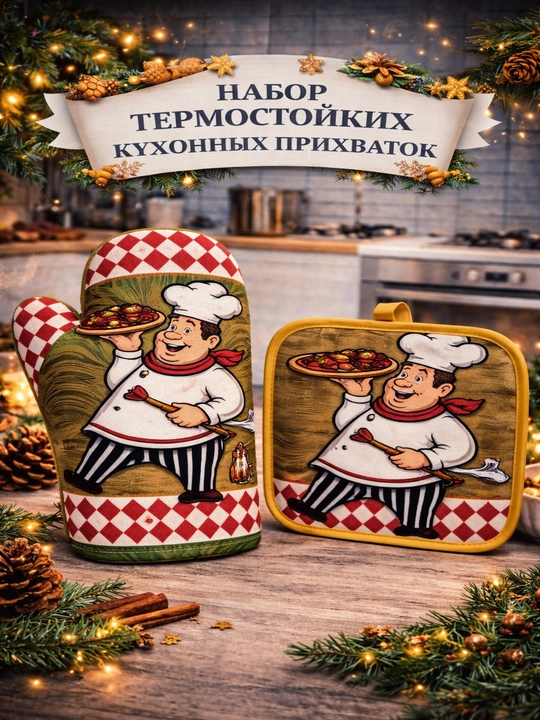 Набор жаростойких кухонных прихваток, варежка и прихватка, термозащита - 