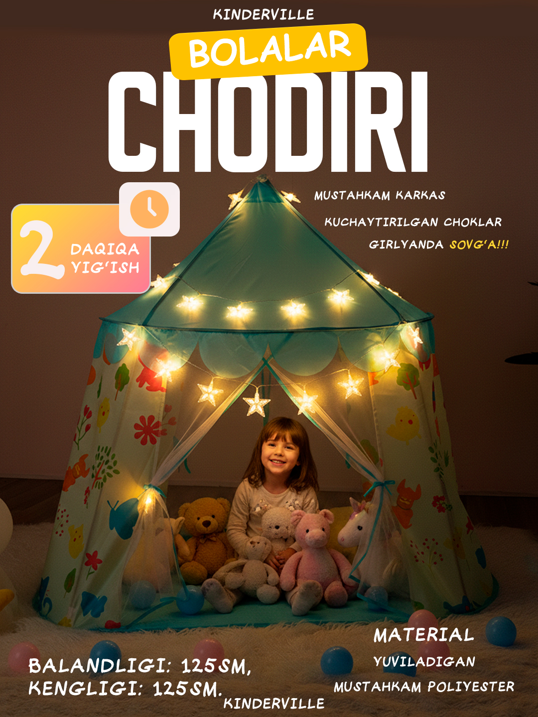 Bolalar o'yin chodiri, bolalar va o'yinchoqlar uycha, palatka o‘g‘il bolalar, qizlar uchun - 
