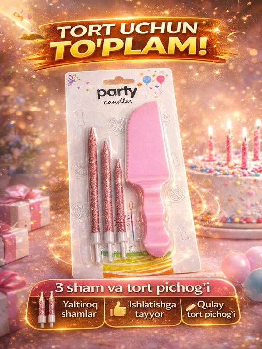 Tort shamlari va pichoq to'plami | Bayram uchun shamlar - 