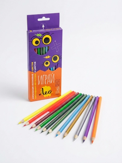 Rangli qalamlar Leo O‘yna LGMNCP-12, charxlangan, 6 neon + 6 metallik, 12 rang