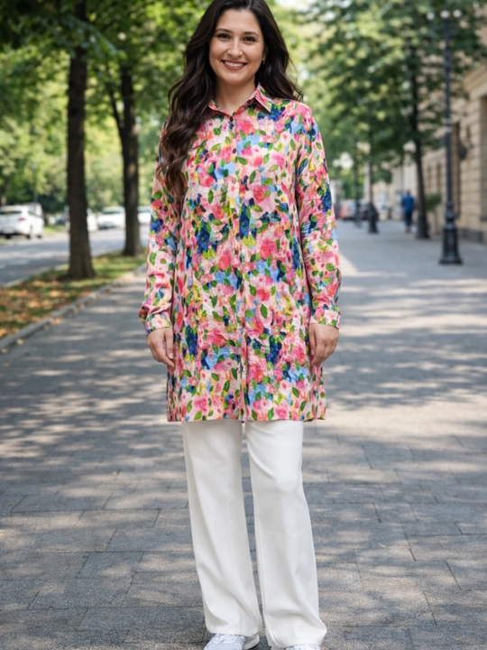 Rubashka-tunika ayollar uchun uzun ko‘ylak, bluzka paxta, M–6XL, yozgi, katta o‘lchamlar - 