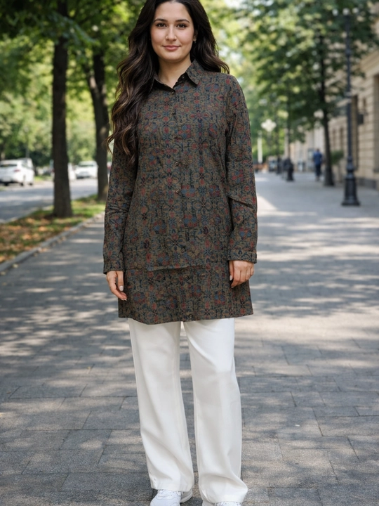 Rubashka-tunika ayollar uchun uzun ko‘ylak, bluzka paxta, M–6XL, yozgi, katta o‘lchamlar - 