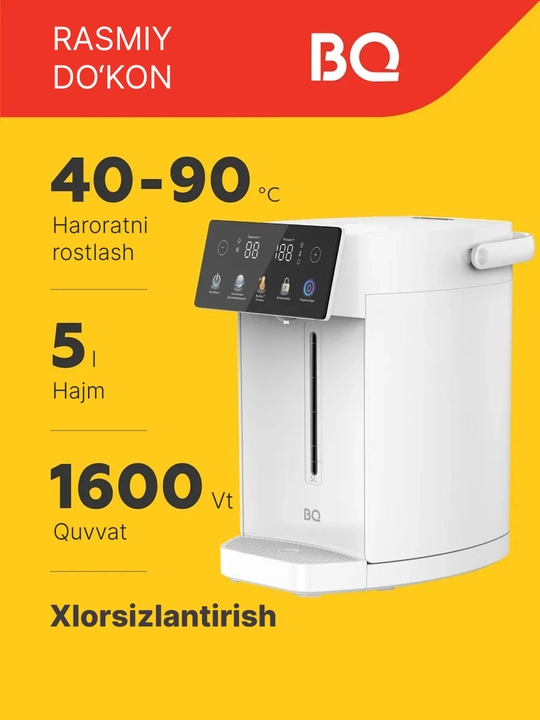 Termopot BQ TP5001 5l,quvvati 1600Vt, isitish harorati 40 dan 90°C gacha, AISI304 kolbali