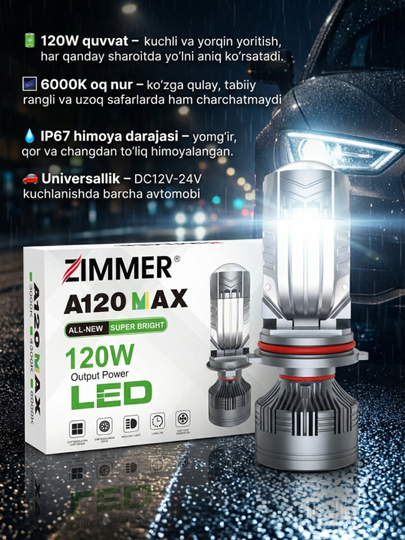 Автомобильная лампа Zimmer BI-LED Z8max, 85 Вт, H4 — ДАВРСЕР-Z8MAXA120-БЕЛЫЙ