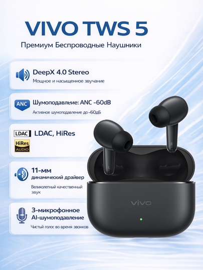Vivo tws 5 DeepX 4.0 stereo, ANC -60db, LDAC / AAC / SBC / LC3 9